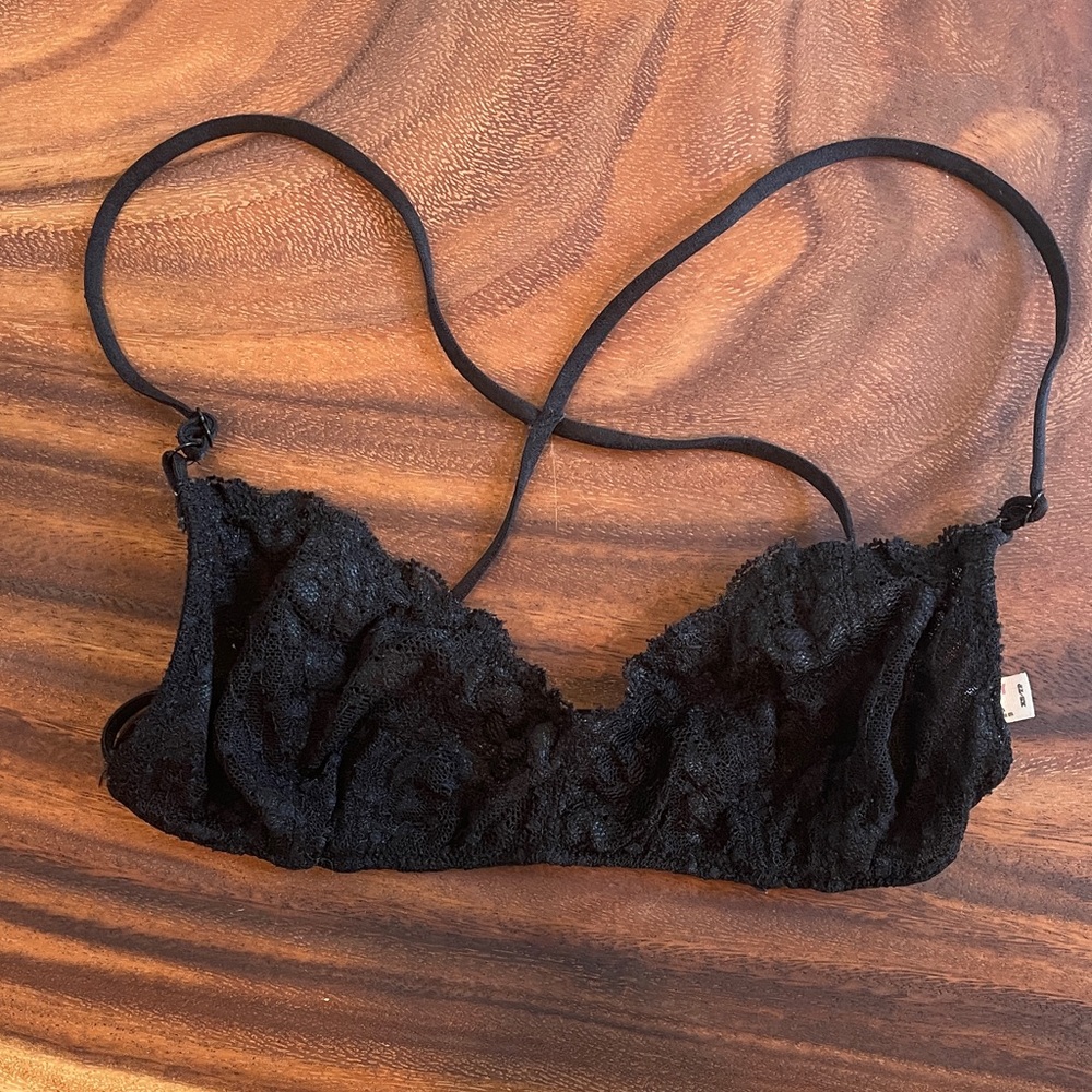 Free People Delicate Black Lace Bralette with Adjustable Straps